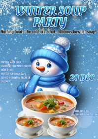 Blue Maximalist Winter Soup Night Party Flyer  A3 template