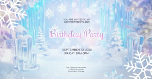 蓝色 Winter Wonderland Birthday Invitation Ibinahaging Larawan sa Facebook Template