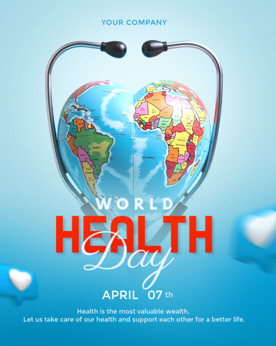 Blue Maximalist World Health Day Instagram Portrait template