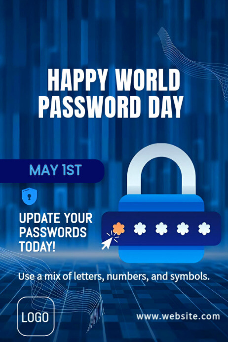 Blue Maximalist World Password Day Poster | Cybersecurity Awareness Design For Offices & Events Post 海报 template