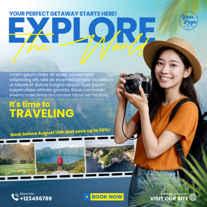 Blue Maximalist World Traveling Instagram Post Template