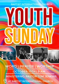 Blue Maximalist Youth Sunday Flyer  A3 template