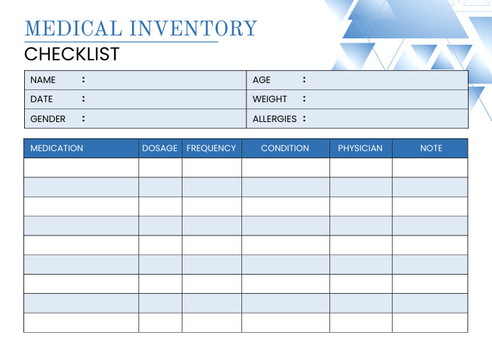 Blue Medical Inventory Checklist Design Templ Template | PosterMyWall