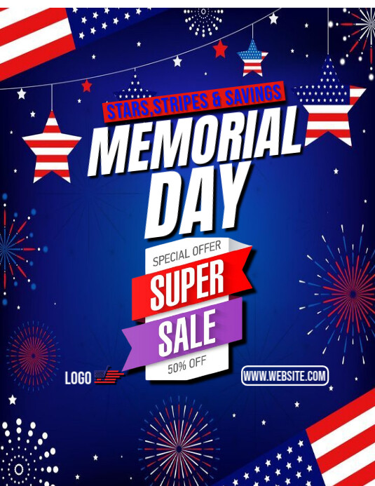 Blue Memorial Day Sales Flyer (us Letter) Template | PosterMyWall