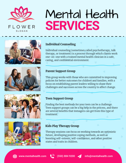 Blue Mental Health Services Flyer Løbeseddel (US Letter) template