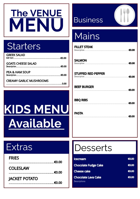 Blue Menu Template PosterMyWall
