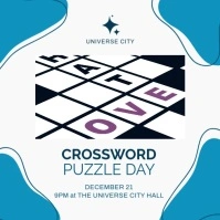 Blue Minimal Crossword Puzzle Day SquareVideo Instagram Post template