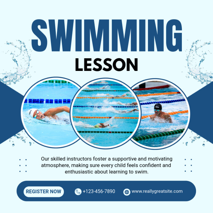 Copy of Blue Minimalist Swimming Lessons Instagram Post | PosterMyWall