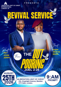 Blue Modern & Minimal "revival Service Flyer Template – Editable Theme: The Outpouring" A5