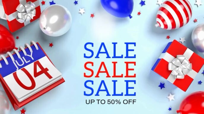 Blue Modern & Minimal 4th Of July Sale  Digital Display (16:9) template
