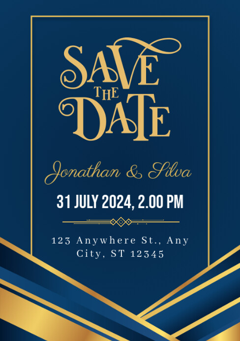 Blue Modern & Minimal Abstract Save The Date A5 template