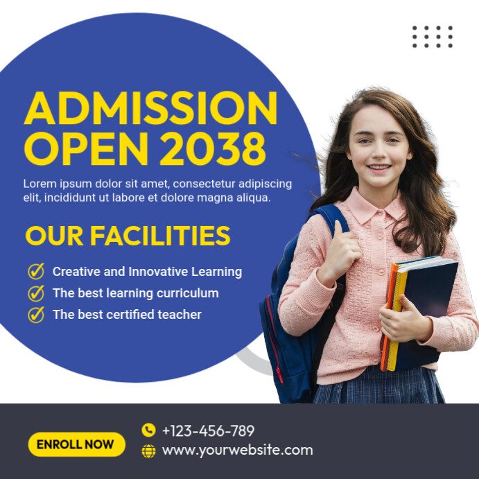Blue Modern & Minimal Admission Open Ad Instagram Post template