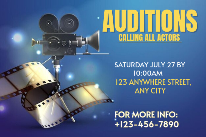 Blue Modern & Minimal Auditions Template  Poster Plakkaat