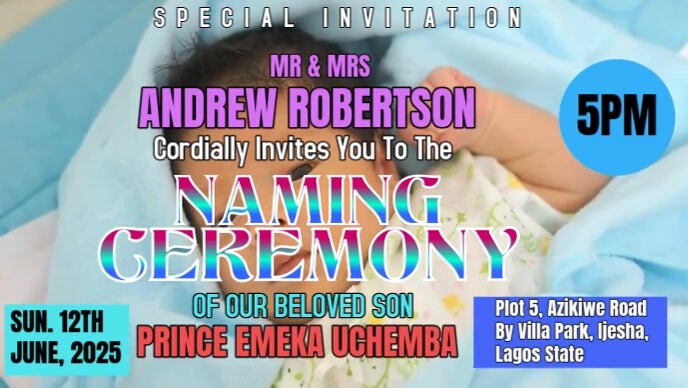 Blue Modern & Minimal Baby Naming Ceremony Youtube Thumbnail template