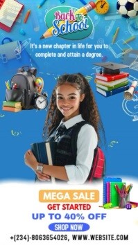 Синий Back to School Sale Instagram Story Template
