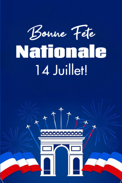Blue Modern & Minimal Bastille Day Pinterest Graphic template