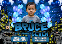 Blue Modern & Minimal Batman Birthday Invitation A5 template