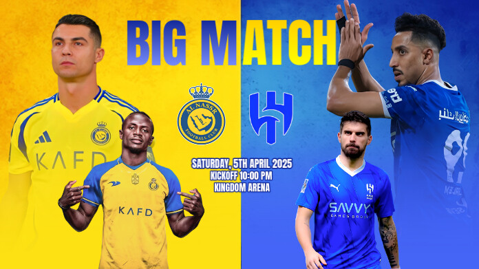 Blue Modern & Minimal Big Match Saudi League Soccer Twitter Post template
