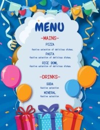 Blue Modern & Minimal Birthday Menu Flyer (us Letter) template