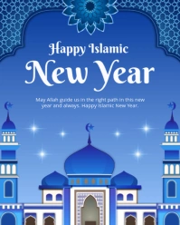 Blue Modern & Minimal Blue And White Modern Islamic New Year Instagram Post Instagram Portrait template