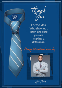 Blue Modern & Minimal Blue Background Happy International Men's Day Appreciation  A4 template