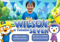 Blue Modern & Minimal Blue Pororo Birthday Invitation A5 template