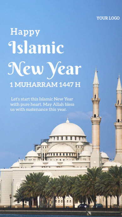 Blue Modern & Minimal Blue White Simple Happy Islamic New Year Instagram Story Instagram Story template