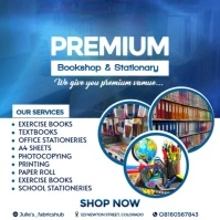 Blue Modern & Minimal Bookshop And Stationery Store Design  Instagram Post template