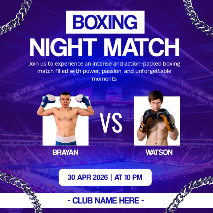 Blue Modern & Minimal Boxing Match Instagram Post Template | PosterMyWall