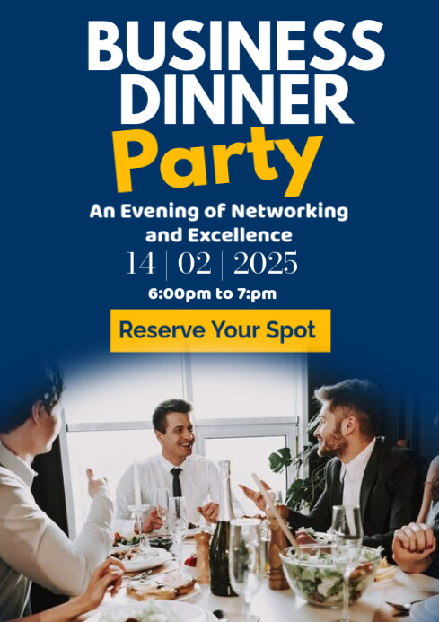 Blue Modern & Minimal Business Dinner Party A2 template