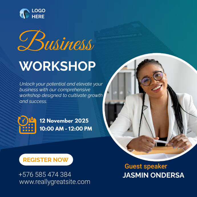 Blue Modern & Minimal Business Workshop Insta Publicação no Instagram template