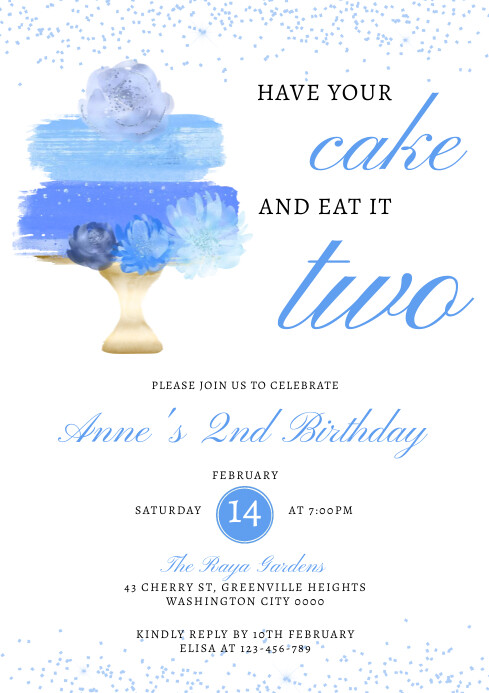 Ivitatio Blue Modern & Minimal Cake Birthday Invitatio Template | PosterMyWall