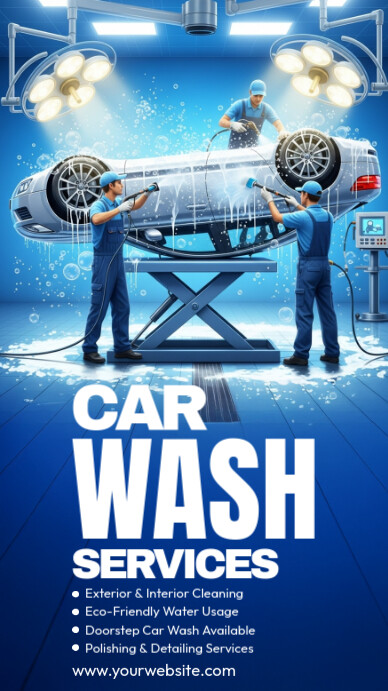 Blue Modern & Minimal Car Wash,  Instagram Story template