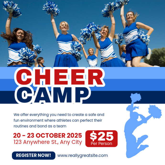Blue Modern & Minimal Cheer Camp Instagram Post Template | PosterMyWall
