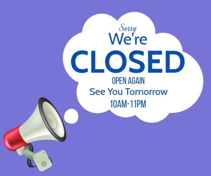 Blue Modern & Minimal Closed Sign Medium Rectangle templaat | PosterMyWall
