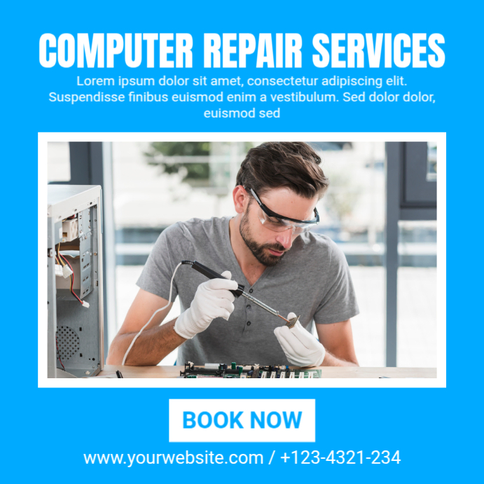 Blue Modern & Minimal Computer Repair Instagram Post Template ...