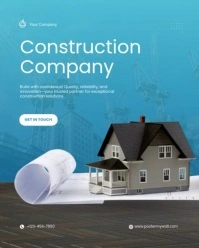 Blue Modern & Minimal Construction Company Promotion Instagram Portrait template