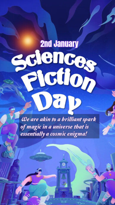 Blue Modern & Minimal Customizable Science Fiction Day Celebration Template Instagram Story