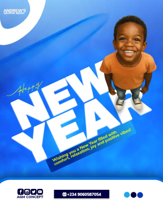 Blue Modern & Minimal Editable Happy New Year Flyer Instagram Portrait ...