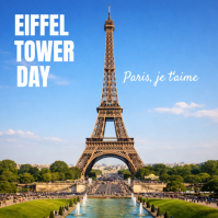 Bleu Eiffel Tower Day Publicación de Instagram Template