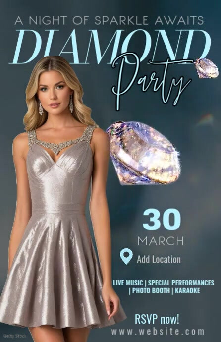 Blue Modern & Minimal Elegant Diamond Party Ad  Tabloid Tablóide template