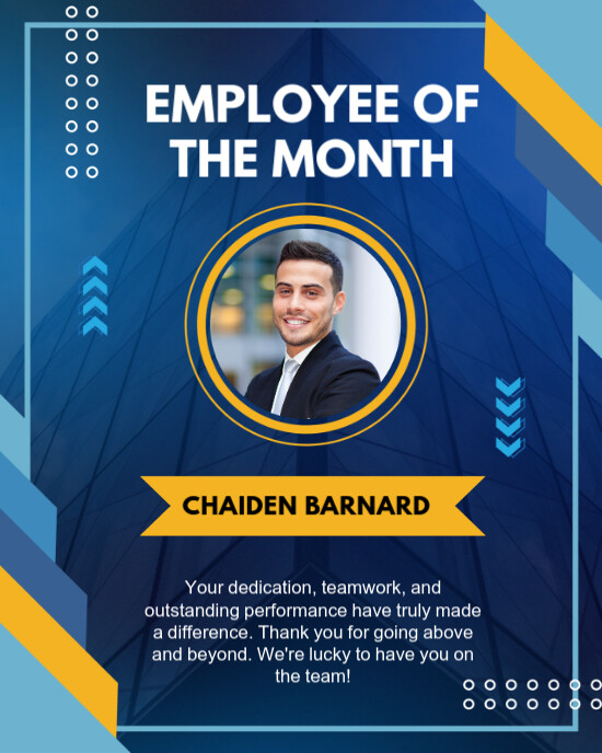 Blue Modern & Minimal Employee Of The Month Instagram Portrait template