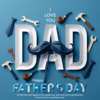 Blue Modern & Minimal Father's Day Square Video Vierkant (1:1) template