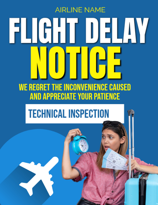 Blue Modern & Minimal Flight Delay Notice Flyer (us Letter) Template ...