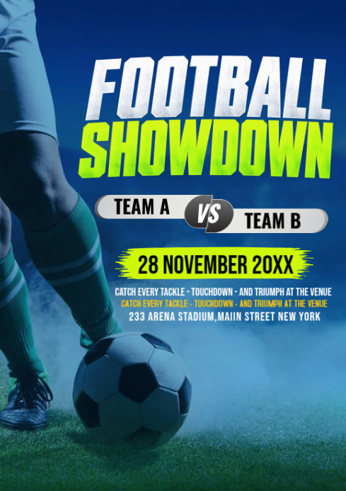 Blue Modern & Minimal Football Match Poster A4 Template | PosterMyWall