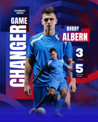 Blue Modern & Minimal Football Player Statistic Instagram Portrait template