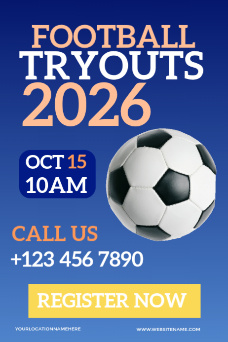 Blue Modern & Minimal Football Tryouts Poster Template | PosterMyWall
