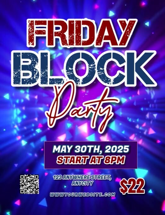 Blue Modern & Minimal Friday Block Party Pamflet (letter As) Flyer (US Letter) template