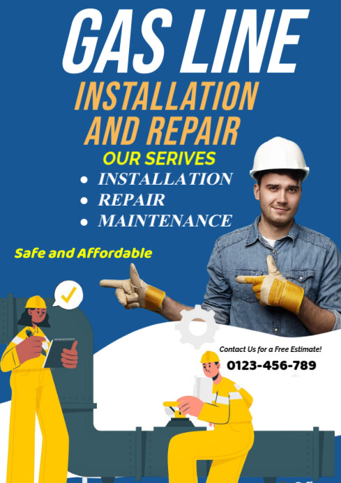Building Gas Line Signage Blue Modern & Minimal Gas Line Installation A2 Template | PosterMyWall