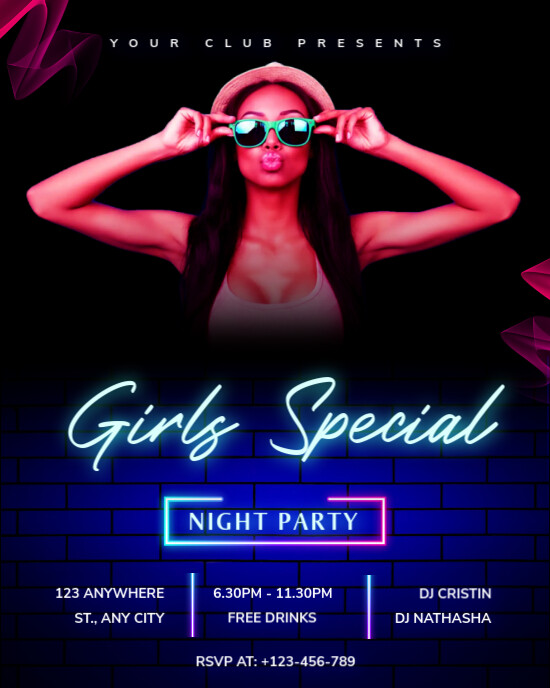 Blue Modern & Minimal Girls Night Party  Invitation Ads Instagram Portrait template